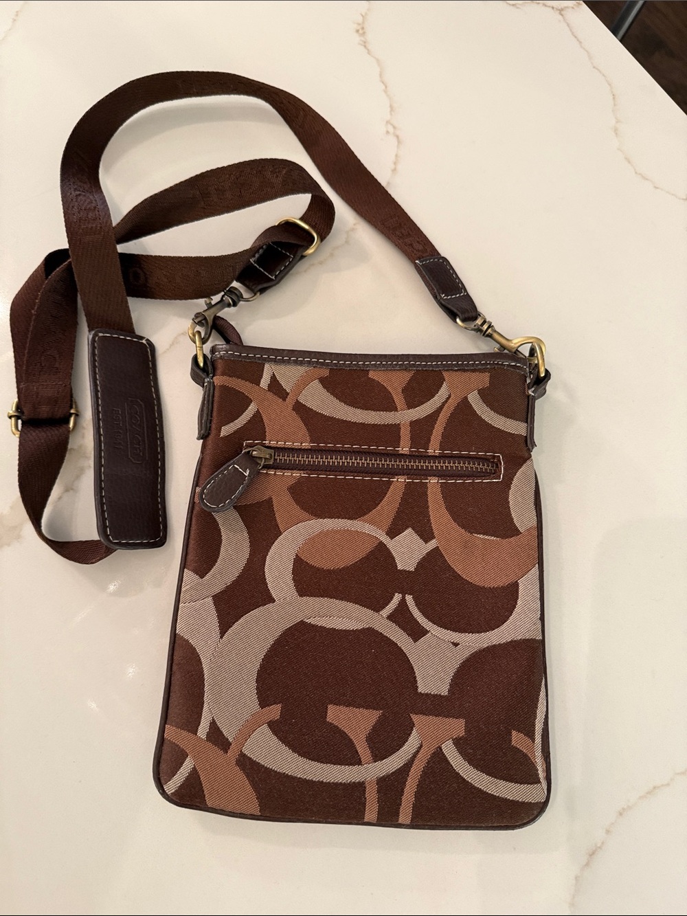 Coach Brown and Tan Signature Messenger Crossbody